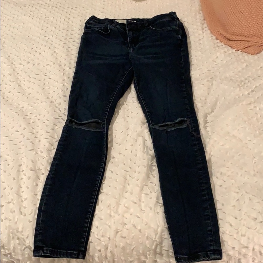 Navy Pilcro Jeans with Slit in Knees